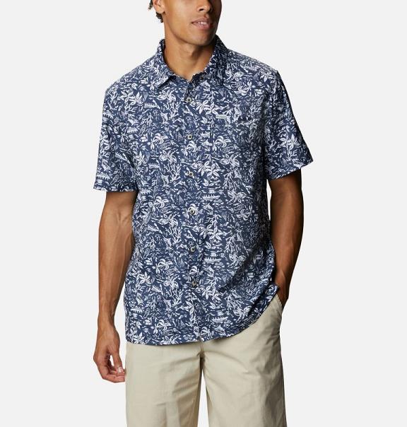 Columbia PFG Super Slack Tide Shirts Navy For Men's NZ59673 New Zealand